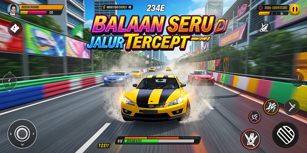 Gameplay balapan seru di 234E dengan trek yang menantang.