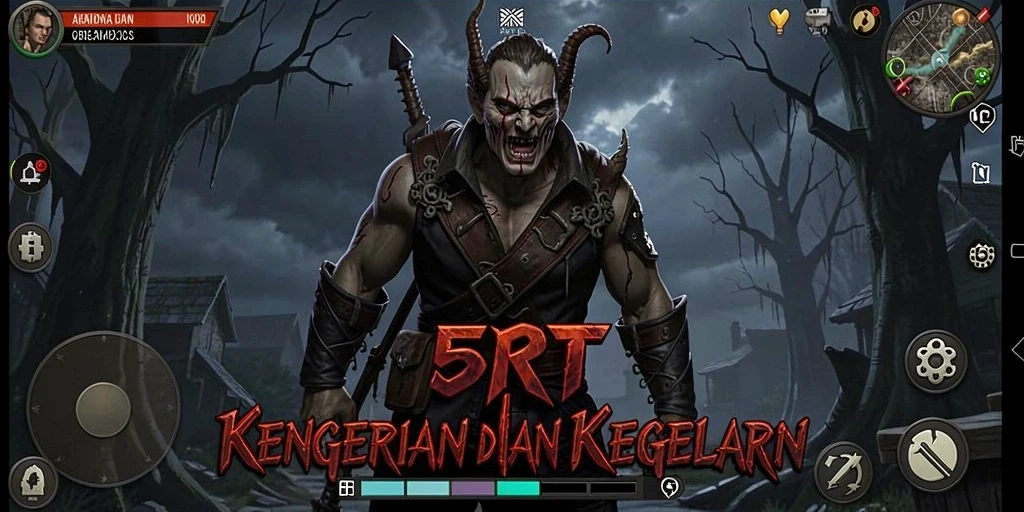 Screenshot gameplay 5RT menunjukkan suasana horor yang mencekam dan menegangkan.