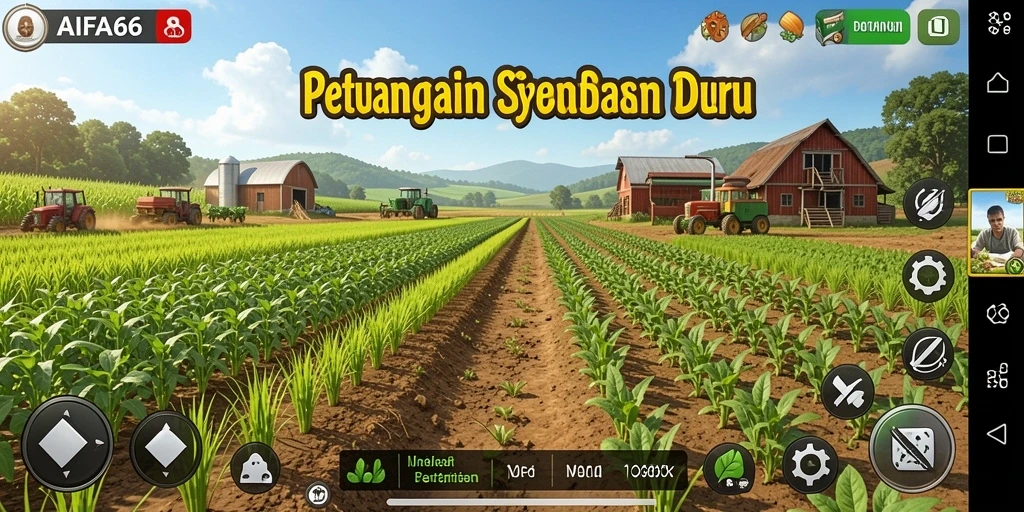 Screenshot AIFA66 menampilkan gameplay interaktif dan kebun yang indah.