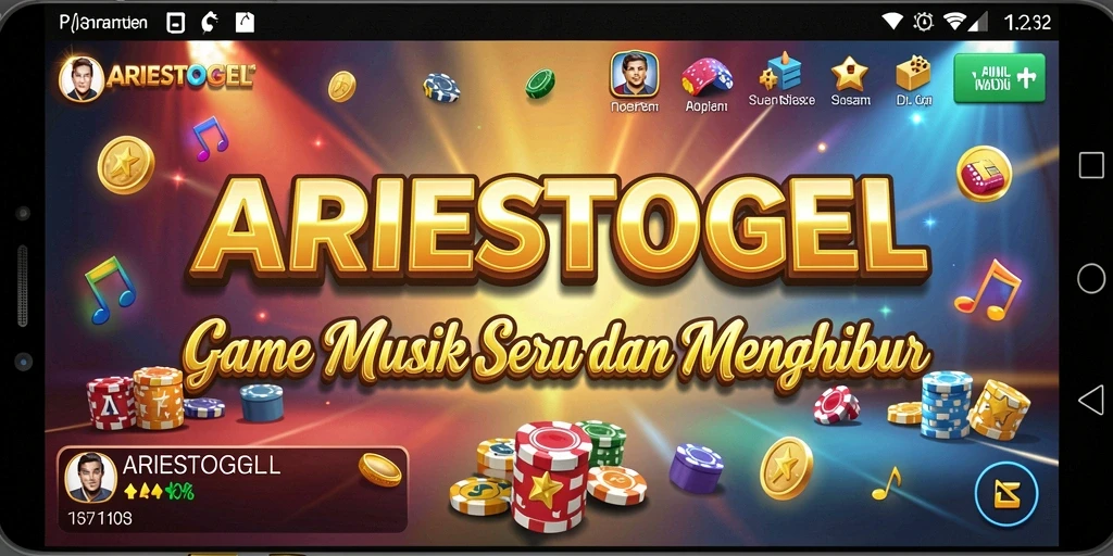 Screenshot ARIESTOGEL menunjukkan gameplay musik yang interaktif dan seru.