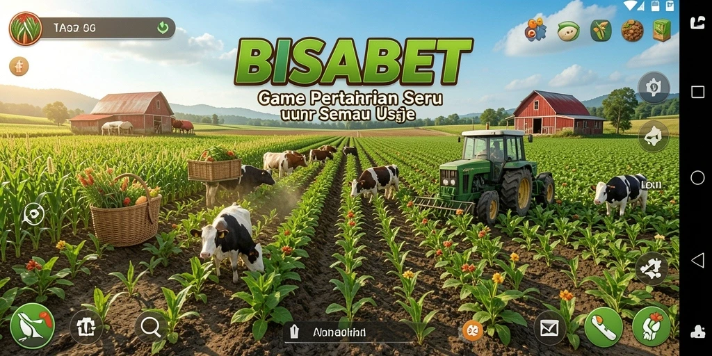Tangkapan layar gameplay BISABET menampilkan ladang pertanian yang indah.