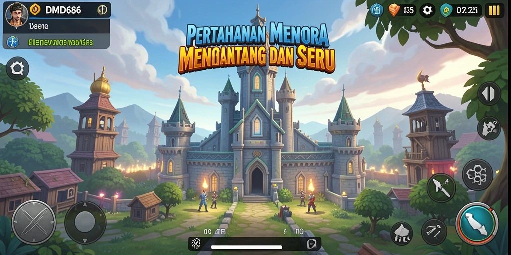 Screenshot DMD686 menunjukkan aksi menara menghancurkan musuh dalam gaya permainan Tower Defense.