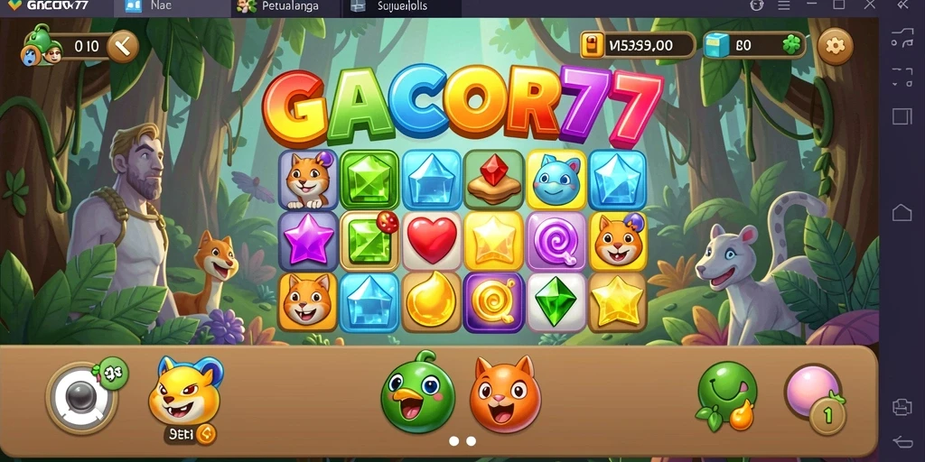 Tampilan seru dari gameplay GACOR77 dengan permata yang berwarna-warni.