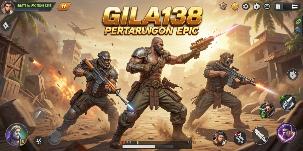 Tangkapan layar utama GILA138 menampilkan pertempuran seru di arena Battle Royale.