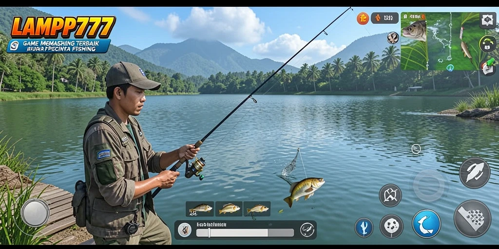 Tampilan gameplay seru dalam LAMPU777 saat menangkap ikan.