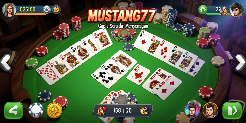 Tampilan gameplay Gaple yang seru dan interaktif di MUSTANG77.
