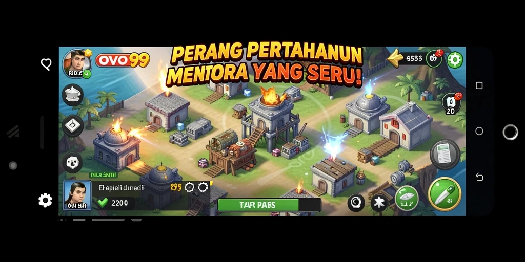 Tampilan seru dari gameplay OVO99 dalam pertahanan menara yang menantang.