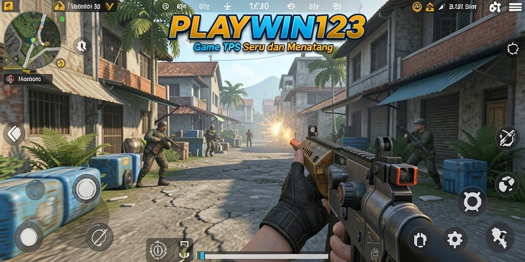 Screenshot gameplay <strong>PLAYWIN123</strong> menampilkan aksi tembak-menembak yang mendebarkan.