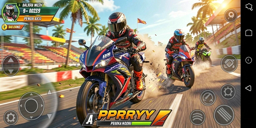 Tampilan gameplay balapan motor penuh aksi di PPRRYY.