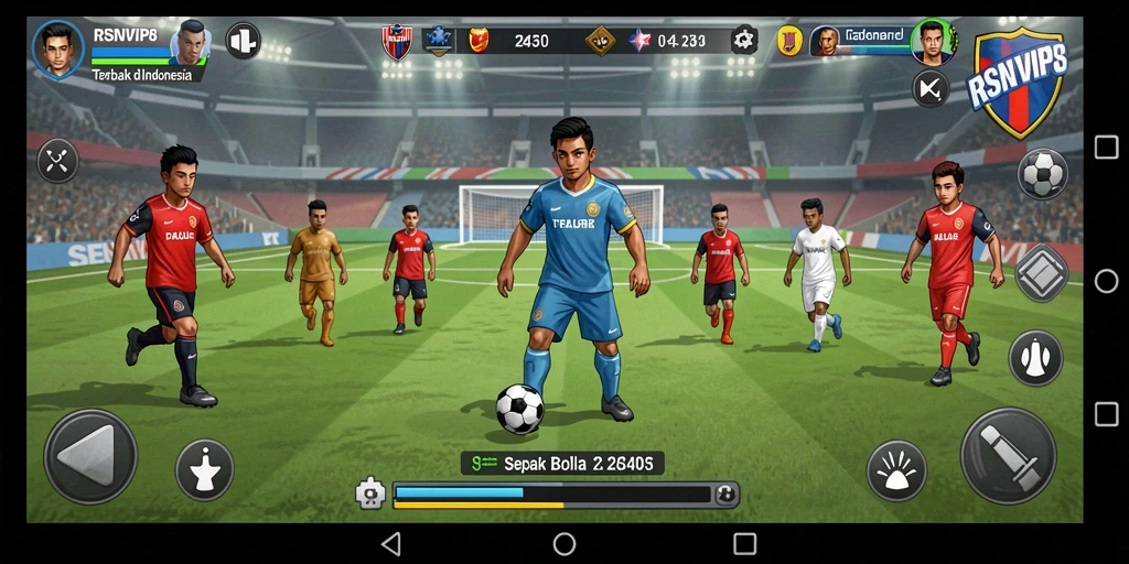 Screenshot gameplay RSNVIP8 menunjukkan aksi seru pertandingan sepak bola.