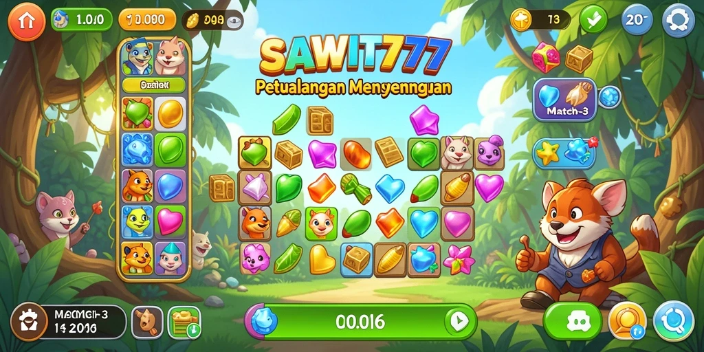 Tampilan gameplay menarik dari SAWIT777 dengan elemen Match-3.
