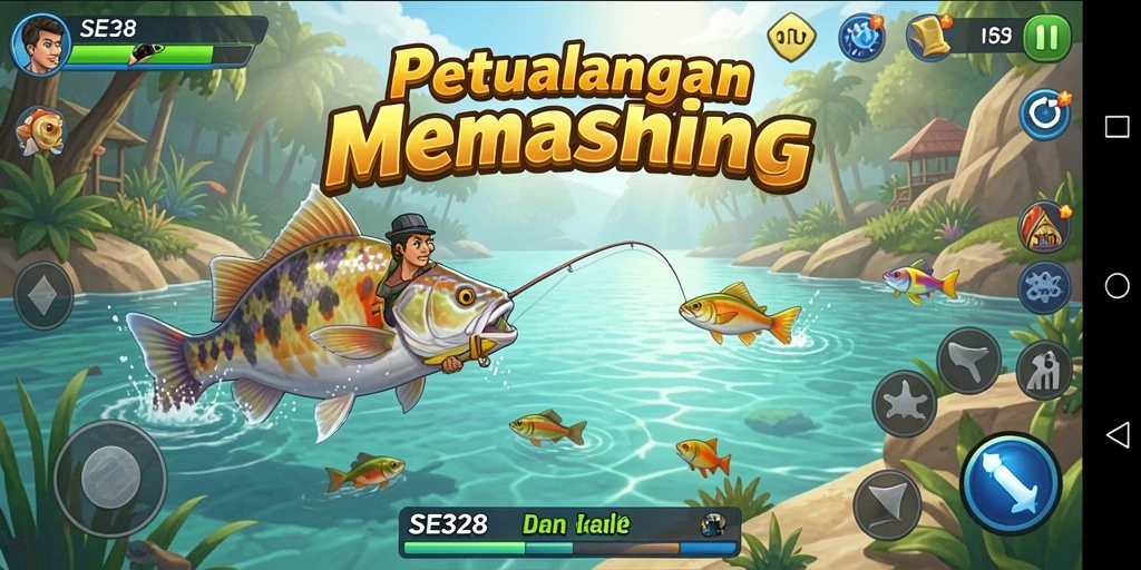 Tampilan gameplay SE328 dengan aksi memancing yang seru dan lokasi yang menawan.
