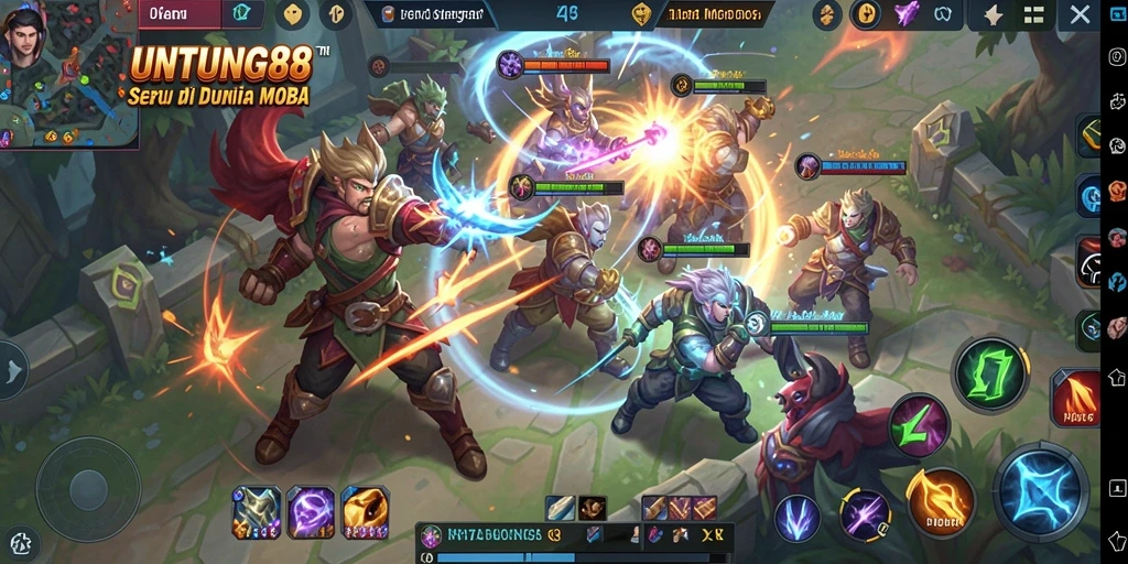 Screenshot gameplay <strong>UNTUNG88</strong> yang menunjukkan aksi seru di arena MOBA.