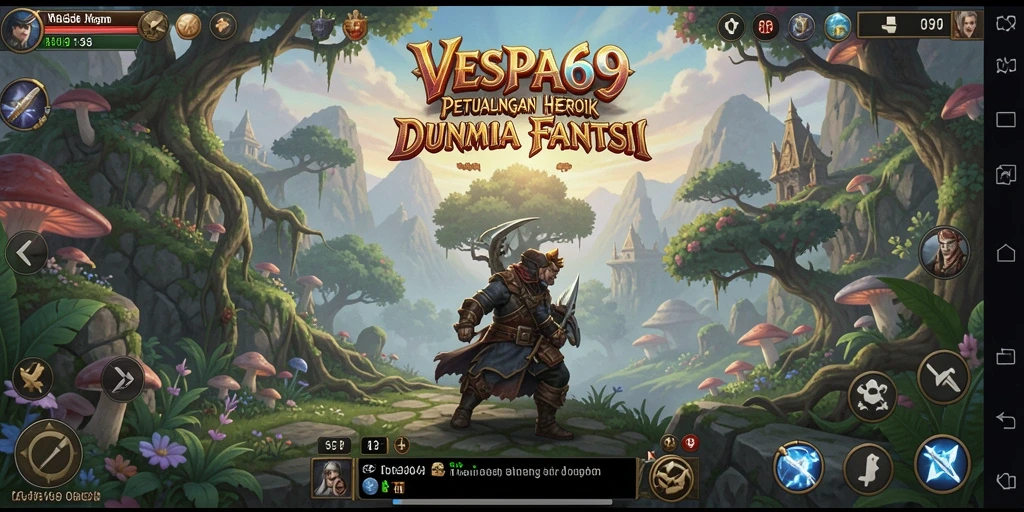 Screenshot utama VESPA69 menunjukkan aksi seru dalam pertarungan RPG.